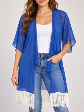 LuLaRoe Monroe Blue Fringe Kimono Small NWT — Soiled Fringe